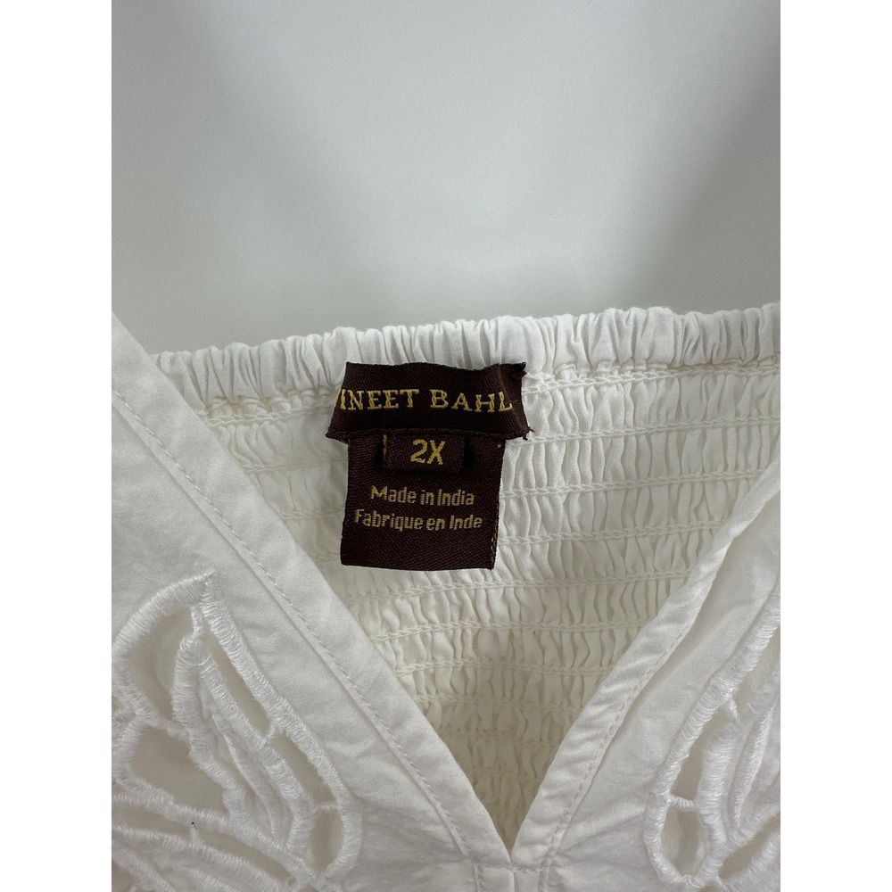 Anthropologie Vineet Bahl Sleeveless V-Neck Floral Cutwork Dress White 2X - Picture 6 of 10